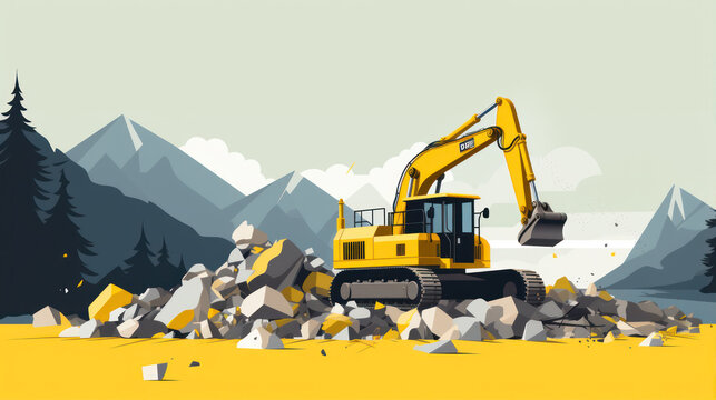 Bulldozer Power: A massive bulldozer clearing debris at a construction site
