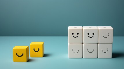 Smiling and happy emoticons on cubes - obrazy, fototapety, plakaty