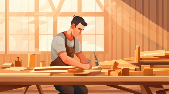 Carpentry Craftsmanship: A carpenter expertly crafting wooden structures