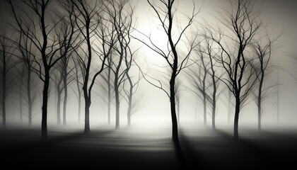 Silhouette of tree branches in dark forest, winter mystery generated by AI