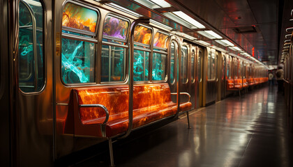 Modern city life yellow bus speeds through underground subway station generated by AI