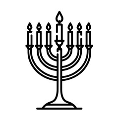 Hanukkah menorah one continuous line banner template. Jewish traditional candle holder with lights. Minimal Chanukah