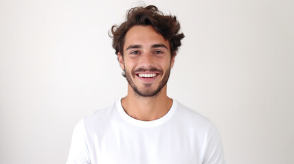 Smiley man posing alone with a clean white background