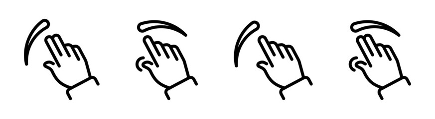 Swipe vector icons. Hand cursor swipe icons. Swipe, flick, click, scroll. Hand swiping icons