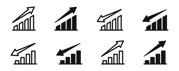 Growing graph vector set. Chart growth icon set. Business infographic icons. Finance management.