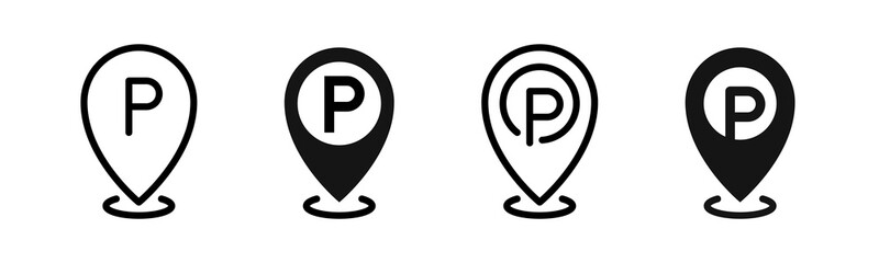 Car parking icons. Parking area signs. Parking zone.