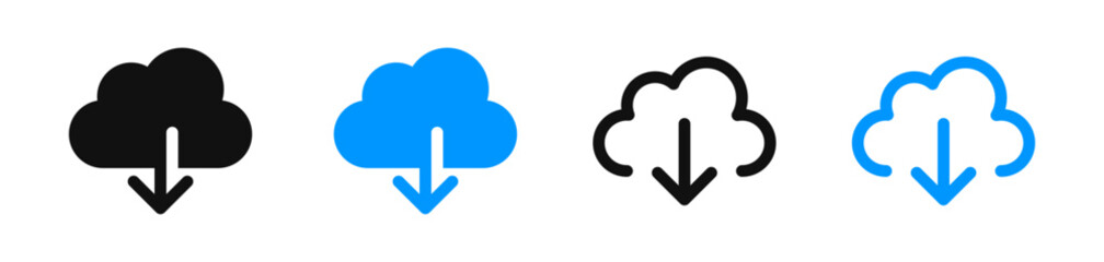 Upload and download icons. Cloud storage icons. Cloud database. Vector clouds.