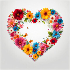 Floral Colorful heart on a clean white background. Vivid colors. Generative Ai