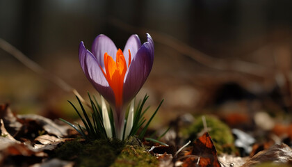 Vibrant crocus blossom in natural meadow, beauty in nature growth generated by AI