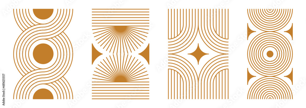 Poster Vector set of design elements and illustrations in simple minimalist linear style - abstract forms and shapes, wall art prints, minimalistic geometric posters