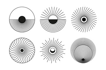 Vector set of design elements and illustrations in simple minimalist linear style - abstract forms and shapes, wall art prints, minimalistic geometric posters