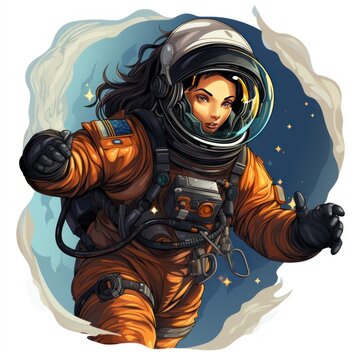 Astronaut girl in space suit and helmet. Astronaut Sticker. Sticker. Logotype.