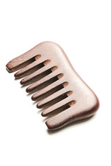 Brown wooden comb isolated on white background, eco-friendly hairbrush