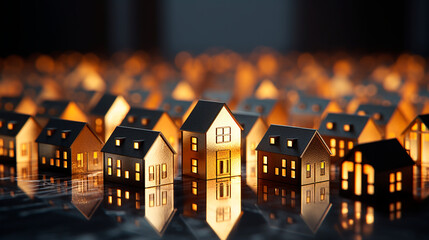 Idea casas miniatura - Inversión inmobiliaria - Negro y oro - Lujo elegante 3d render - obrazy, fototapety, plakaty
