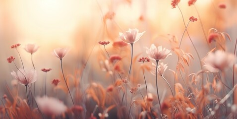 Sun-kissed meadow: Delicate blossoms dancing in the warm golden light.