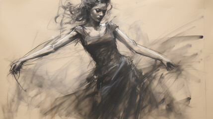 Dancing lady charcoal pencil sketch life drawing 