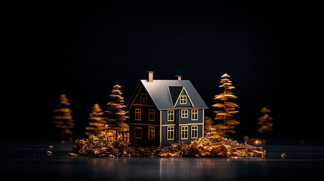Idea casa miniatura - Inversión inmobiliaria - Negro y oro - Lujo elegante 3d render