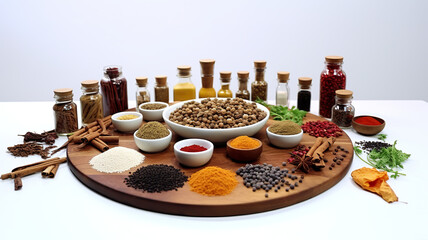 Cooking food with spices in the kitchen, isolated on a white background