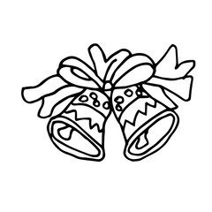 Christmas decorative bells with bow in doodle style. Hand-drawn vector illustration of Christmas decoration.