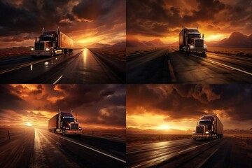Truck on road in sunset time