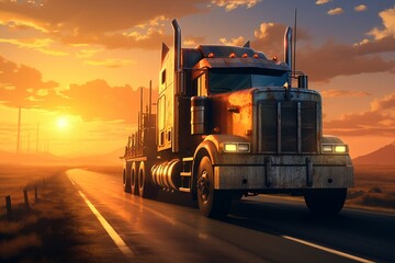 Truck on road in sunset time