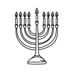 Hanukkah menorah one continuous line banner template. Jewish traditional candle holder with lights. Minimal Chanukah