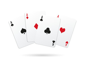 A set of playing cards of aces, hearts, spades, diamonds, clubs. Casino icons, vector