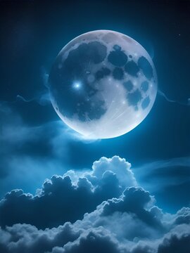 Super moon in clouds. AI generated illustration