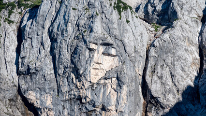 mage of a womans face known as The Pagan girl in the majestic rocks of Prisank mountain