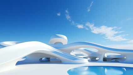 A Serene Oasis: The White Building With a Sparkling Pool in the Foreground