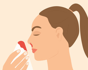 woman bleeding from her nose- vector illustration