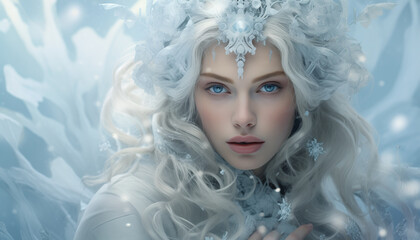 The snow queen character portrait in bright cold colors