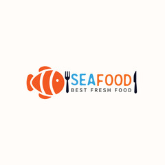 Food Concept Logo Design Template. Sea food and fish eating concept. Restaurant logo