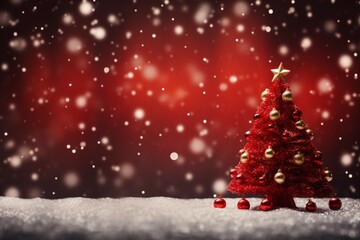 Naklejka na ściany i meble Magical holiday Christmas backdrop a sparkling tree and bokeh lights on red 