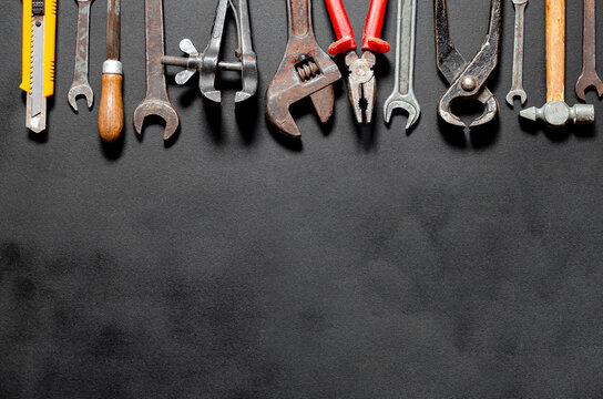 Set of Old Hand Repair Tools with Space for Text