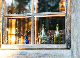 Frosty cottage window before Christmas