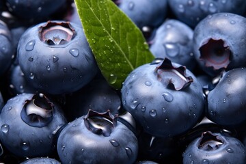 Close up of fresh blueberries and drops of water healthy nutrition