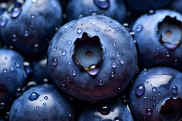 Close up of fresh blueberries and drops of water healthy nutrition