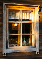 Frosty cottage window before Christmas