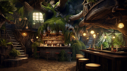 gemütliche, stimmungsvolle mittelalterliche Fantasy-Taverne. generative KI
