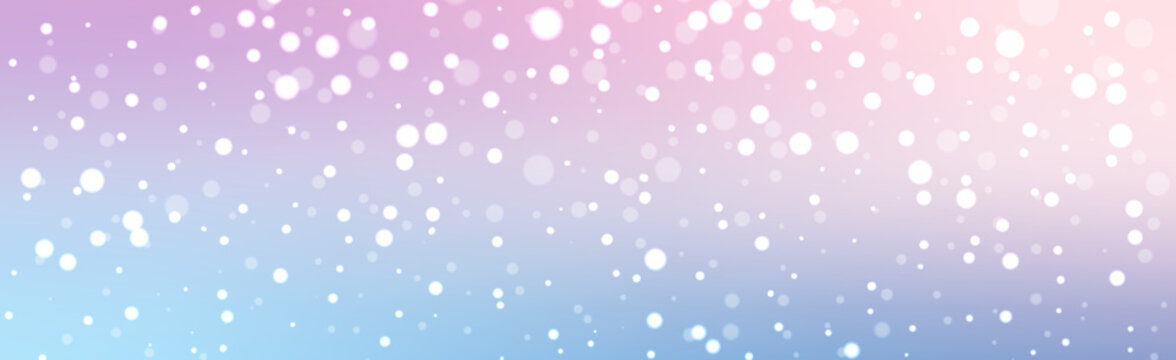 Winter snow background with soft gradient colors and snowflakes. Snowfall on light blue pink background. Cold winter Christmas and New Year vector background