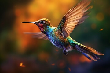 Obraz premium Colorful bird in flight colorful hummingbird in flight