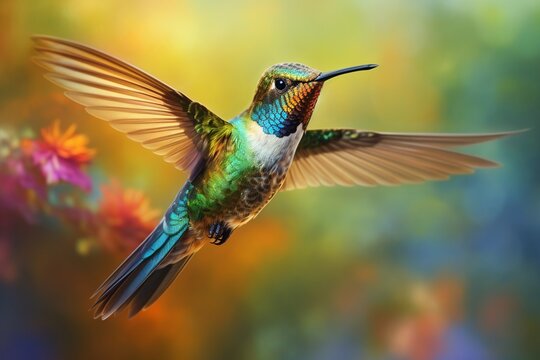 Colorful bird in flight colorful hummingbird in flight