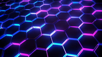 Fototapeta premium Neon Hexagons Background. Neon background.