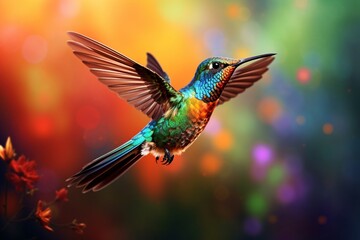 Obraz premium Colorful bird in flight colorful hummingbird in flight