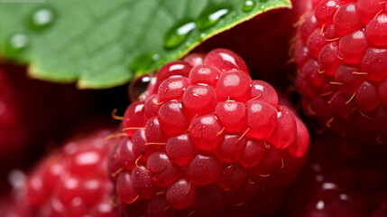 raspberry with water drops. close up 