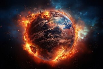 astronomical image of planet earth on fire, global burning, illustration // ai-generated