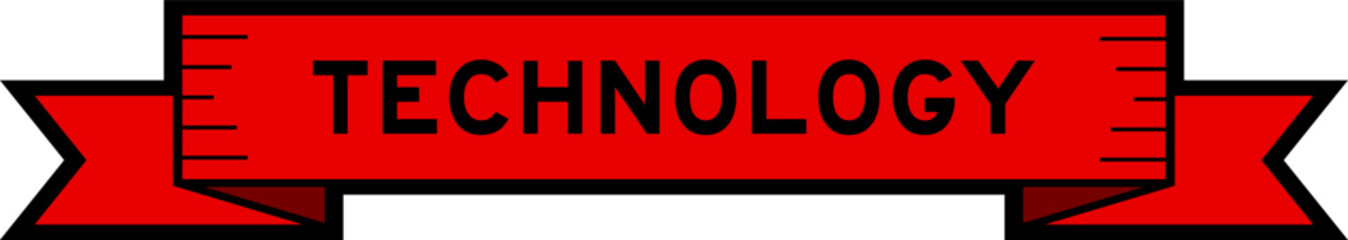 Ribbon label banner with word technology in red color on white background
