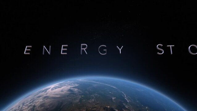 Wind energy storage 3D title animation on the planet Earth background