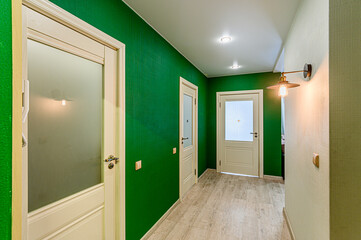 interior apartment corridor, hallway, doors